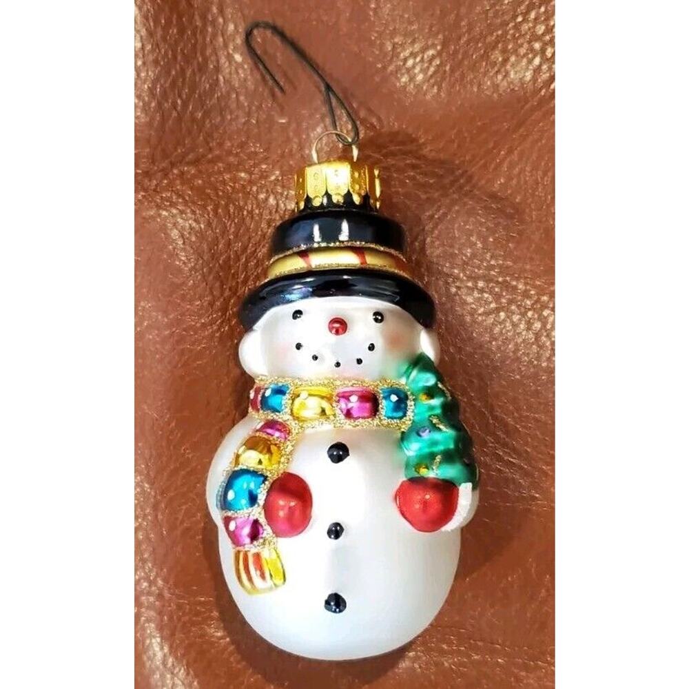 VTG 3 Inch Unique Treasures Detailed Glass Painted Snowman Christmas Ornament #2